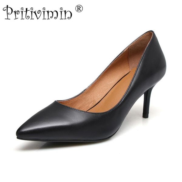 

ladies pointed toe thin high heel handmade shoes women genuine leather heels girls fashion designer pumps pritivimin fn159 dress, Black