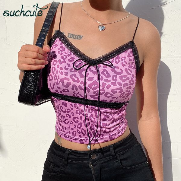 

women's tanks & camis 90s aesthetic spaghetti straps y2k women tshirt summer bow satin lace tees female leopard print 5c3, White