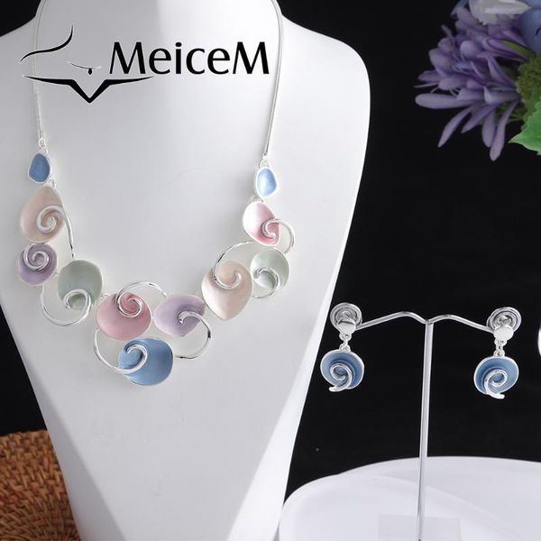 

chains meicem luxury geometric necklace sets fashion female pendant necklaces set dress accessories earrings for women, Silver