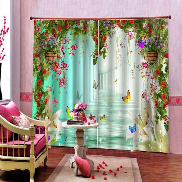 

curtain & drapes roman pillar colorful flower vine butterfly blackout fabric 3d po window curtains for bedroom living room