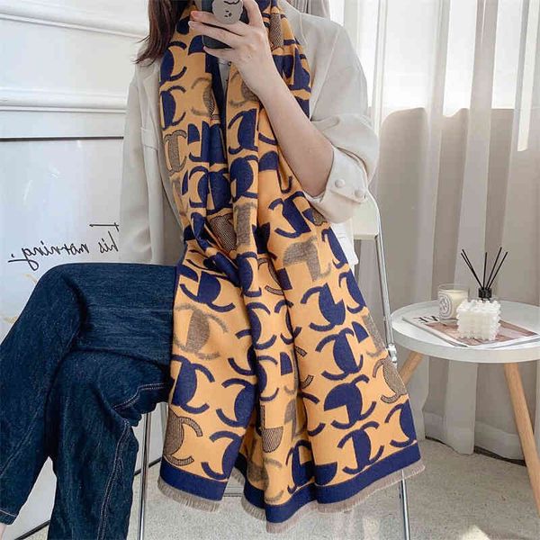 

shawl imitation cashmere scarf women's winter 2021c letter rectangular short beard warm korean versatile, Blue;gray