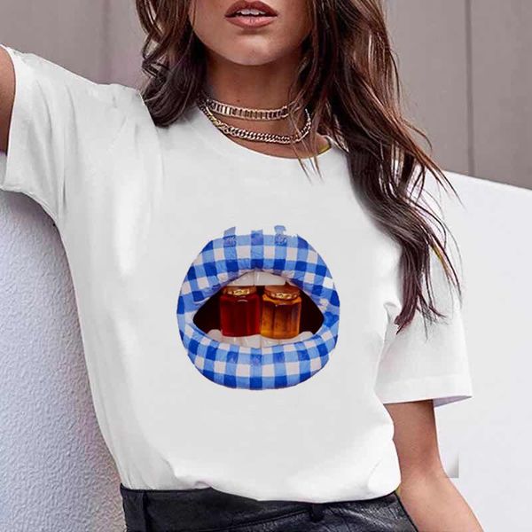 

women's t-shirt t shirt for women lip casual trend printing 90s fashion ladies print lady t-shirts womens graphic female tee, White