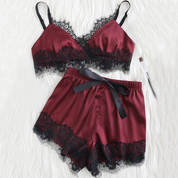 

women's sleepwear womens sleeveless strap nightwear lace cami pajama sets lingerie intimate zmki, Black;red