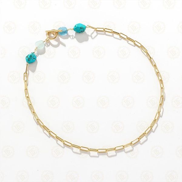 

chains one gold plated brass chain and semi-precious stone necklace (be1138), Silver