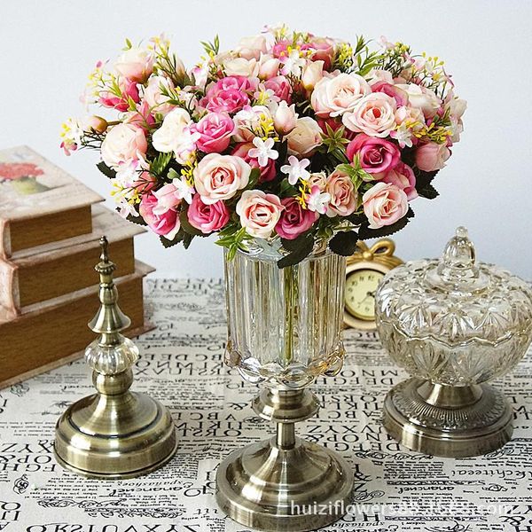 

decorative flowers & wreaths artificial rose fake silk 5 bouquet 13 heads flower diy plants long wedding wall decoration marriage home branc