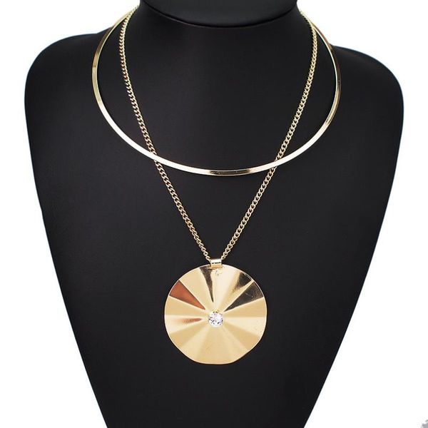 

pendant necklaces alloy torques choker necklace women metal circular long chain statement pendants jewelry accessories ukmoc, Silver