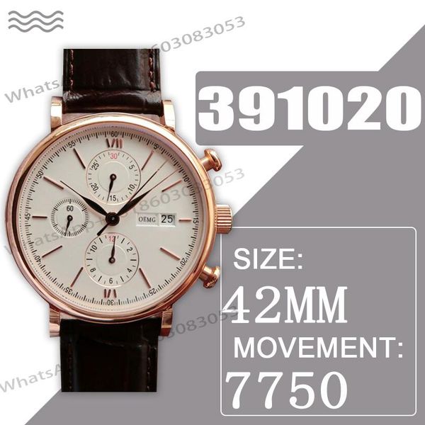 

wristwatches men's watches automatic mechanical watch 391020 chronograph 42mm 7750 leather strap 1:1, Slivery;brown
