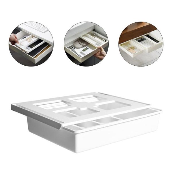 

storage drawers 1 pc office dormitory under desk drawer organizer self stick box (white)