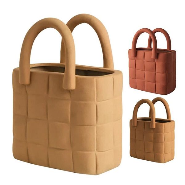 

decorative flowers & wreaths 1pcs nordic morandi creative handbag ceramic vase flower arrangement entrance deskornaments home decoration