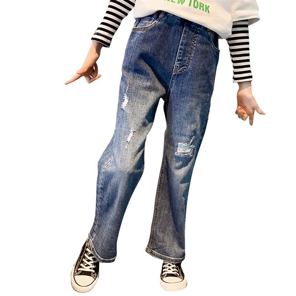

jeans girl hole kids girls spring autumn casual style children's clothes 6 8 10 12 14 210527, Blue