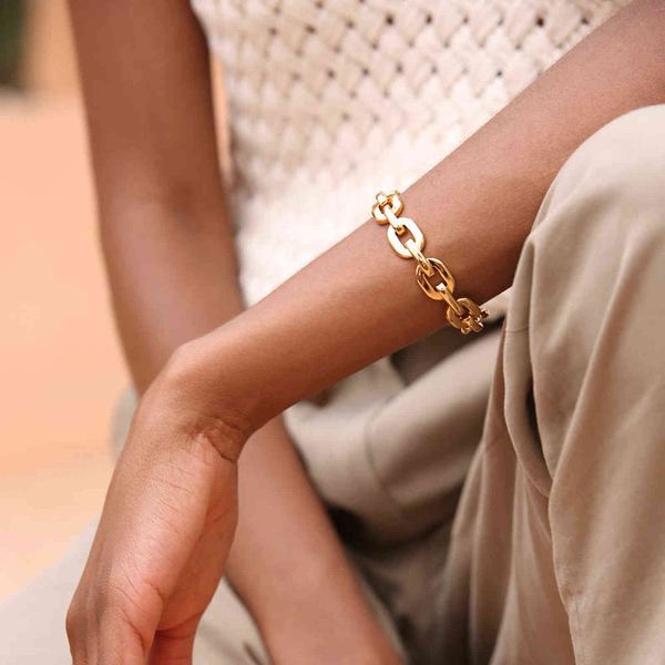 

enfashion pure form medium link chain cuff bracelets & bangles for women gold color fashion jewelry jewellery pulseiras bf182033, Golden;silver