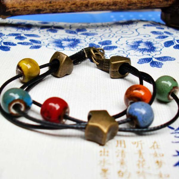 

simple vintage national style jewelry fashion cute stars love ceramic beaded bracelet sweet student accessories charm bracelets, Golden;silver