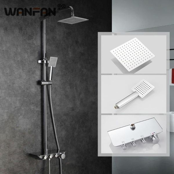 

rainfall thermostatic chrome shower faucet set modern simple bathroom mixer taps with hand square head 88321 sets