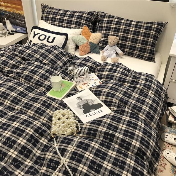

bedding sets 2021 ins style set grid bed linen cotton black and white full size