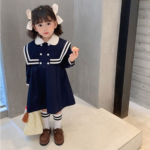 

spring arrival girls long sleeve navy dress kids cotton dresses 210528, Red;yellow