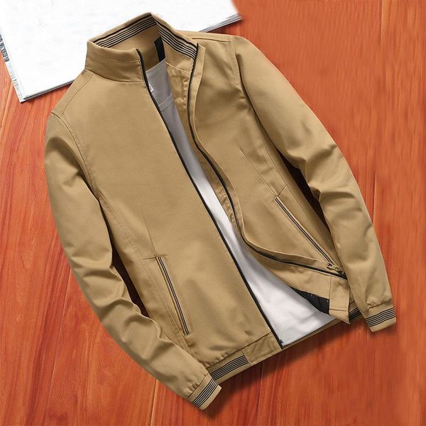 

men's jackets 2021 spring and autumn casual jacket windbreaker stand-up collar boutique pure color business brand coat, Black;brown
