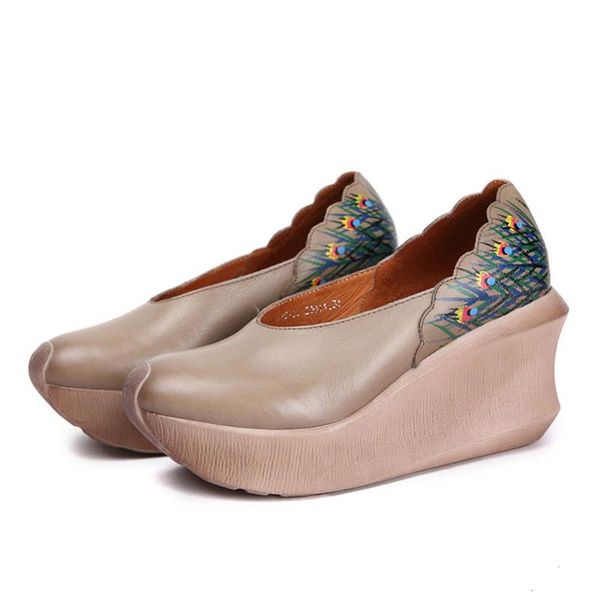 

dress shoes yourseason casual high heels retro platform women vintage 2021 spring autumn round toe wedges pumps genuine leather, Black