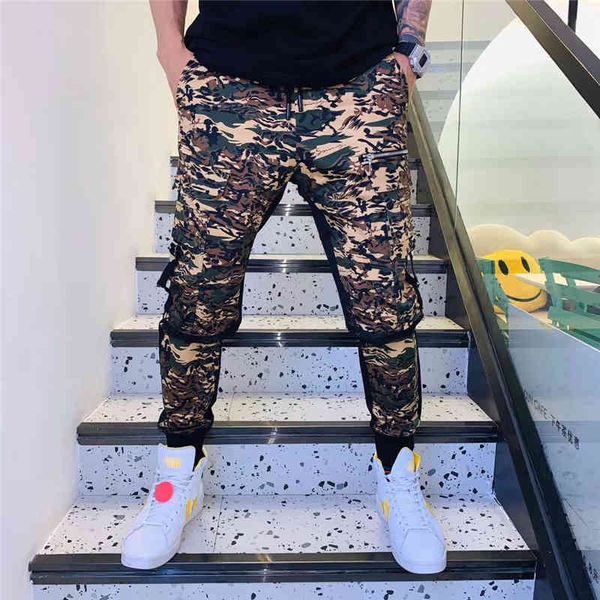 

pant pants of custom-made men multi pockets thin body and clumping european versatile male fashion feet, Black