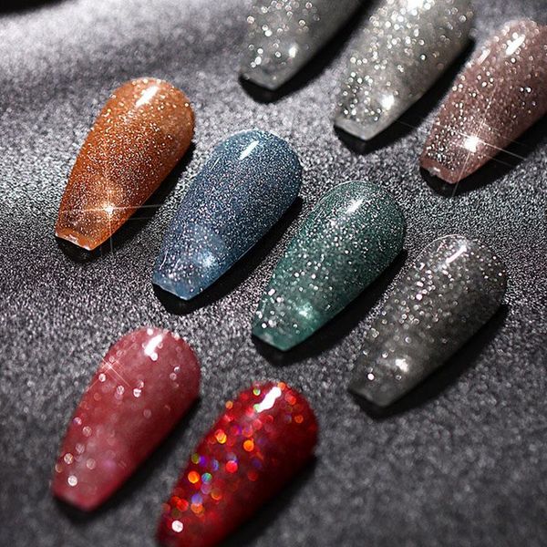 

nail gel 8ml professional reflective glue polish shiny 6 colors semi permanent fast-drying lasting for nails art, Red;pink