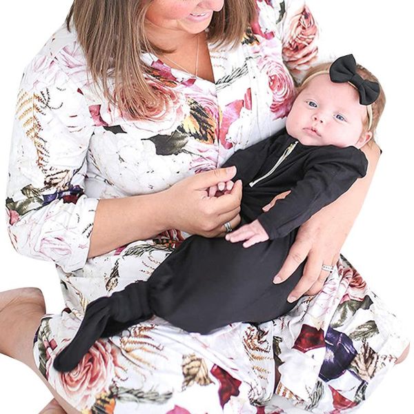 

casual pregnant woman dresses bathrobe sleeping flower printed long sleeve lace-up waist nightclothes, Black;gray