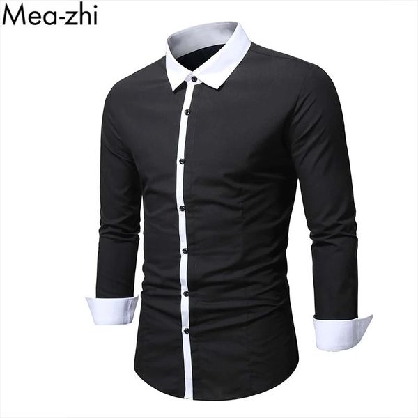 

men's casual shirts men contrast trim button up shirt long sleeve business mens slim fit classic black, White;black