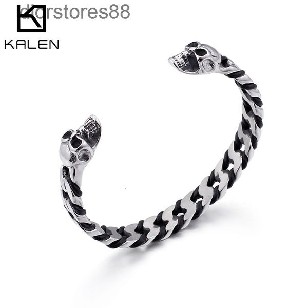 

bangles bracelet fashion domineering skull men's woven leather stainless steel jewelry, Black