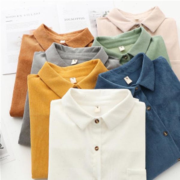 

spring women shirt long sleeve solid color womens corduroy blouse casual large loose blouses lady, White