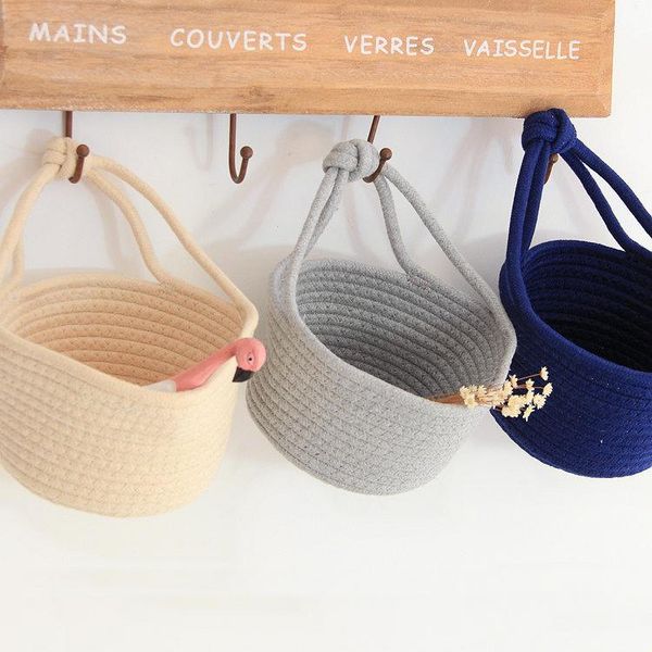 

storage bags basket household goods cotton thread knitting finishing nordic small hanging rope box