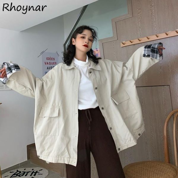 

women's jackets women solid cargo turn-down collar korean fashion casual ins students vintage retro harajuku basic all-match design, Black;brown