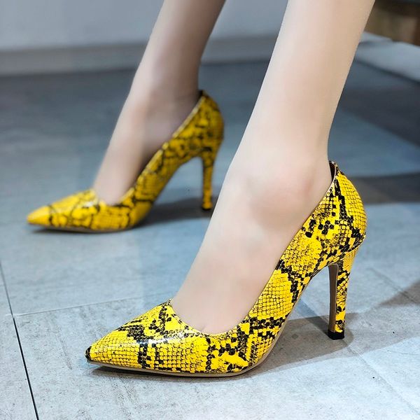 

sandals 2021 women high heels shoes pumps fashion snake print heeled woman pointed toe office party dress large size 43 7as4, Black