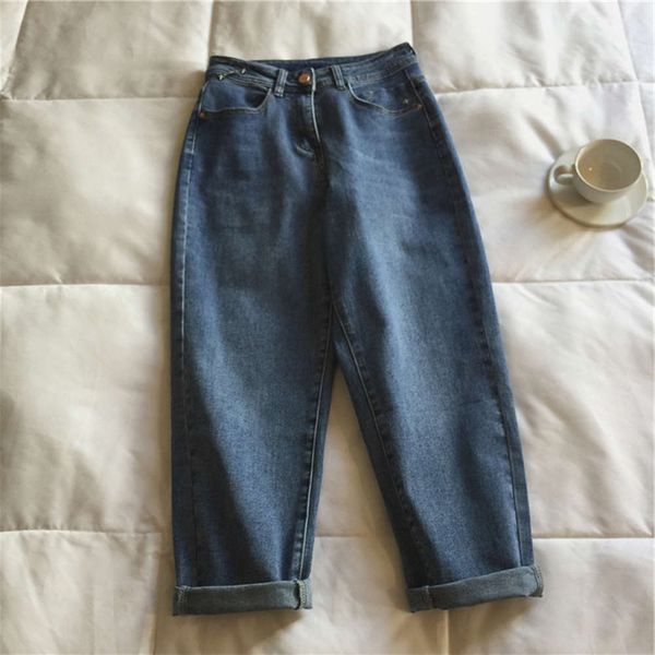 

autumn slim dark blue elastic women's high waist loose and pants