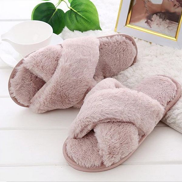

slippers 2021 women home winter warm shoes woman slip on flats slides female faux fur plush zapatos de mujer 36-41, Black