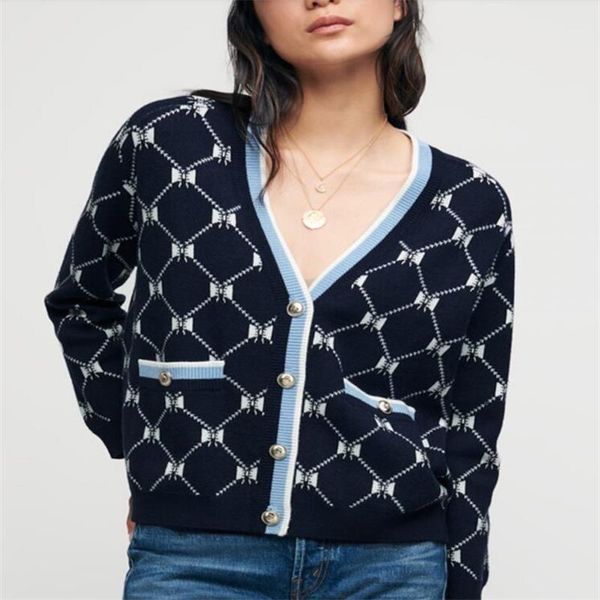 

auth maje jacquard cardigan with contrasting bows, White;black