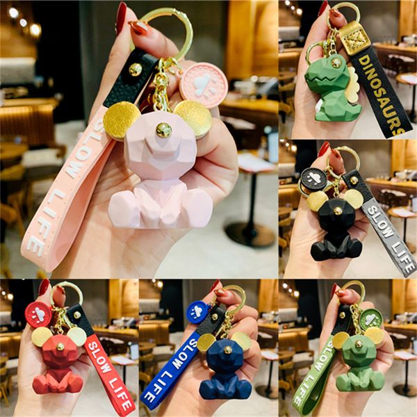 

little bear dinosaur keychain cute car pendant simple key chain, Silver