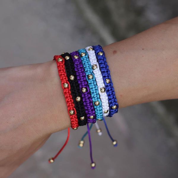 

charm bracelets simple design hand braided red rope bracelet 4mm gold beads waven string braclet for men women friend friendship jewelry, Golden;silver