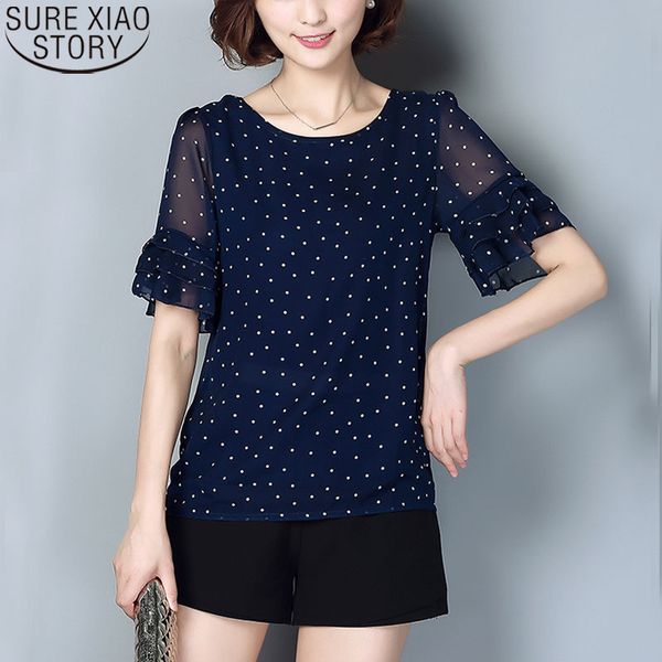 

casual summer chiffon elegant women blouses short sleeve shirt plus size 5xl polka dot blouse female clothing 4010 210417, White