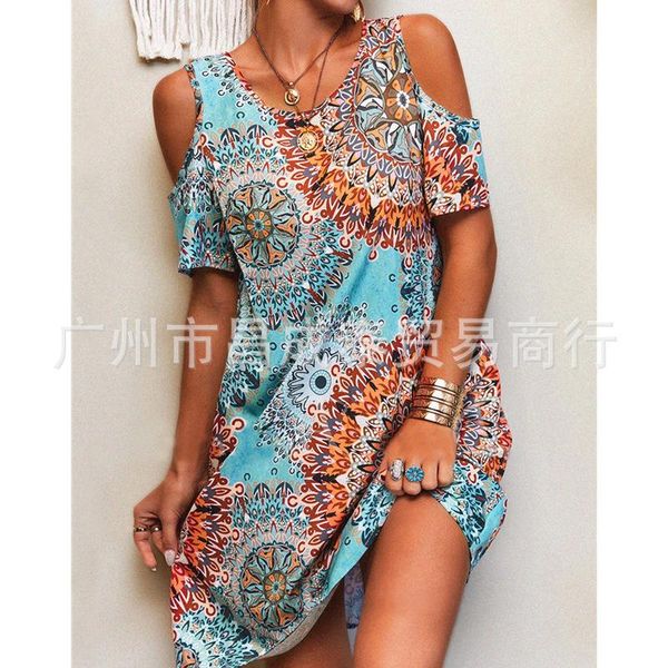 

casual dresses 2021 summer style strapless loose printed dress women, Black;gray