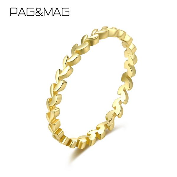 

cluster rings pag&mag olive leaf cz 925 sterling silver for women female stackable ring band jewelry fine, Golden;silver