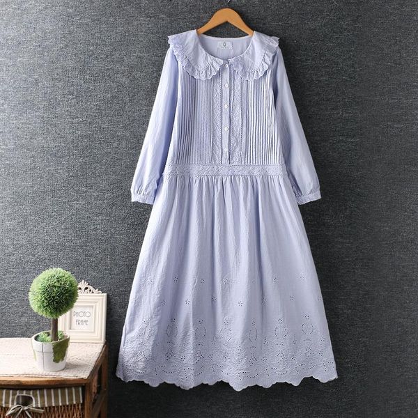 

casual dresses autumn dress women 2021 solid embroidered cotton long sleeve midi k809, Black;gray