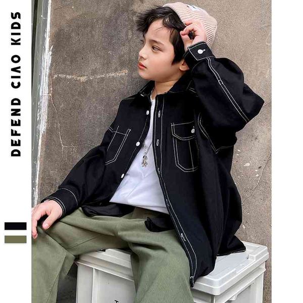 

dck clothing | solid color 2021 spring and autumn new zhongda children's shirt boy's coat foreign style, Blue;red