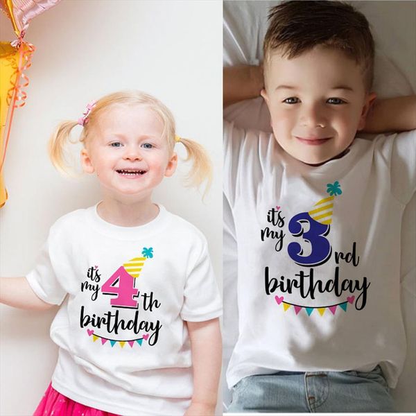 

kids boys girls summer birthday t shirts short sleeved shirt size 1 2 3 4 5 6 7 8 9, Blue