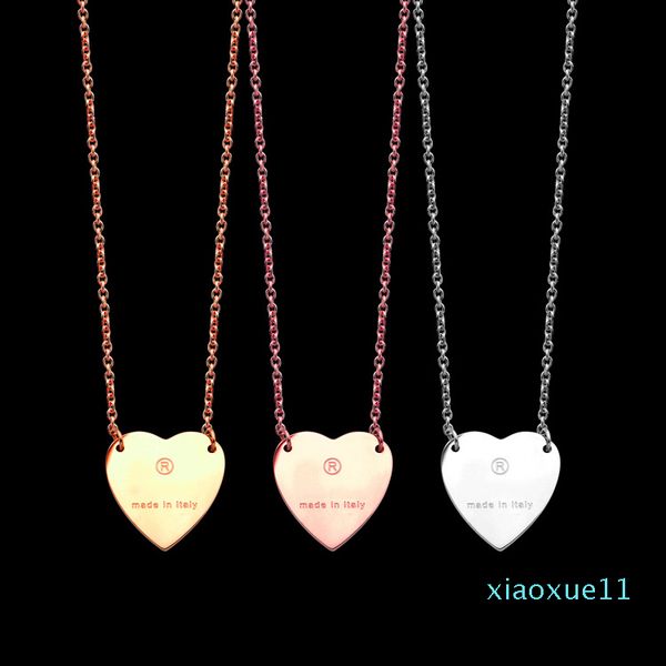 

luxury- never fading stainless steel simple heart pendant necklaces 3 colors gold plated classic style logo printed women designer jewelry, Silver