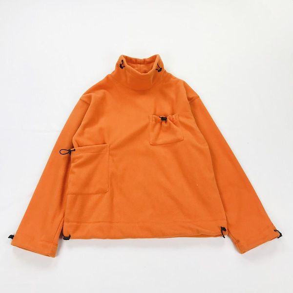 

women's hoodies & sweatshirts hong kong style drawstring large pocket fluorescent orange stand collar thick polar fleece woman clothes, Black