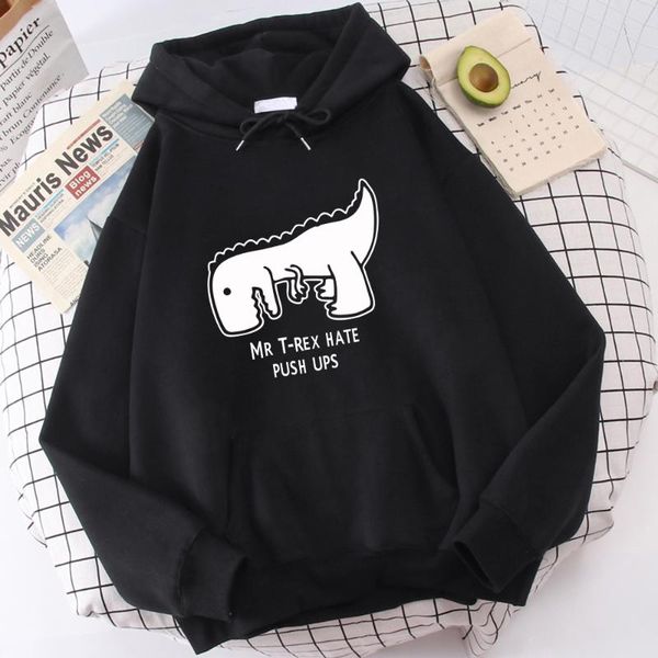 

men's hoodies & sweatshirts loose vintage sportwear mr t-rex hate push ups printing hooded coldproof vogue mens sweatshirt big size hoo, Black