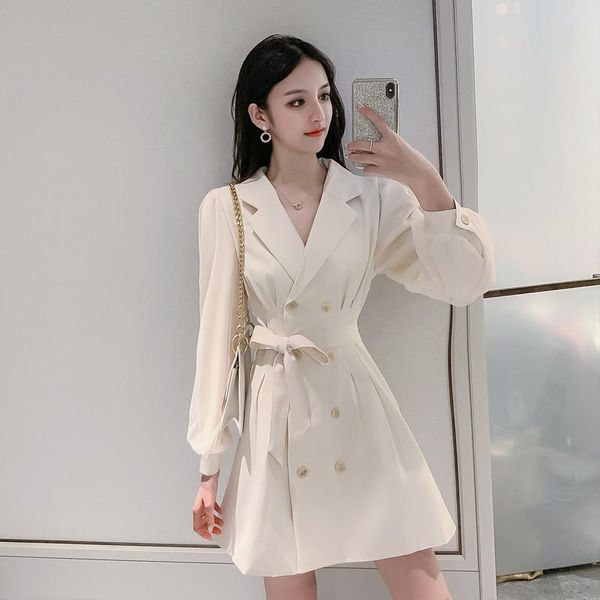 

casual dresses 2021 spring women lady button slim long sleeve dress suit office mesh patchwork autumn female blazer elegant, Black;gray