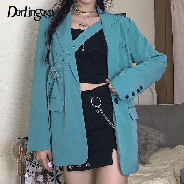 

darlingaga fashion korean solid long basic jacket buttons loose elegant autumn winter coat female jackets with belt outwear 2021 women', Black;brown