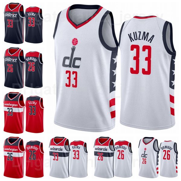 

man woman youth printed basketball kyle kuzma jersey 33 spencer dinwiddie 26 montrezl harrell corey kispert kentavious caldwell-pope navy bl, Black;red