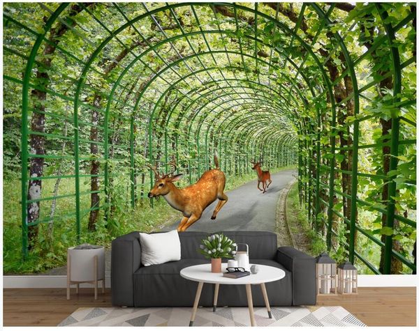 

wallpapers custom po 3d wallpaper flower vine tree-lined path deer scenery background home decor wall murals for walls 3 d