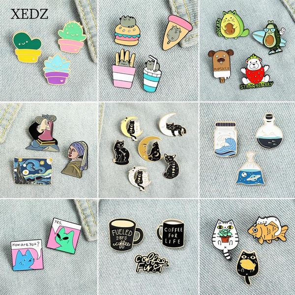 

pins, brooches xedz 2021 cartoon pizza avocado burger cat fries fast food fish art cup enamel pendant set animal badge jewelry gift, Gray