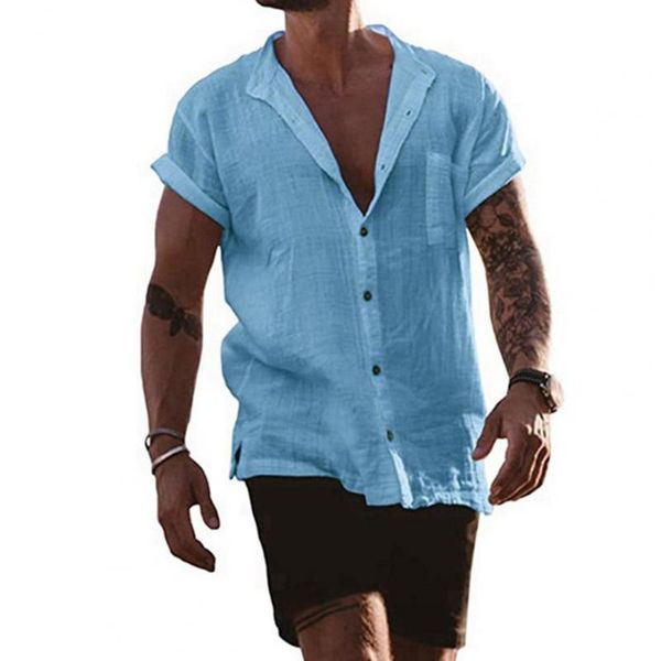 

men's casual shirts men shirt solid color v neck summer fashion short sleeve beach plus size breathable, White;black